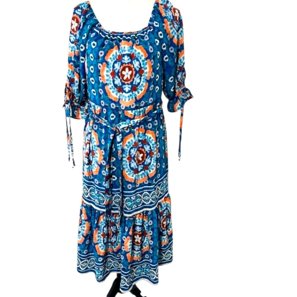 Anthropologie Figueroa And Flower Floral Print Cottagecore Midi Dress Sz M